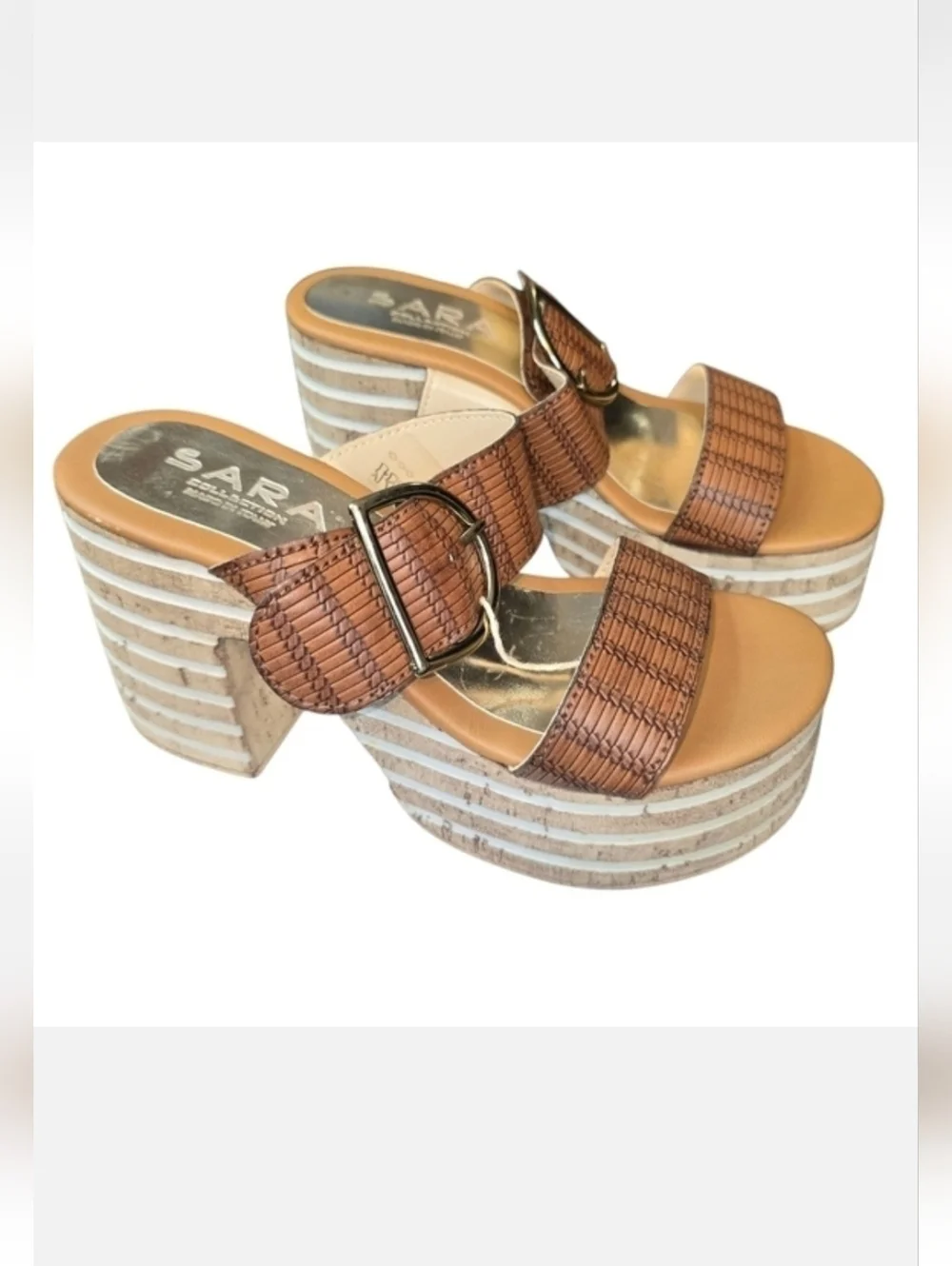 Sara Collection Made In Italy Boho Chunky Platform Slip On Sandals NWOT Size 6.5